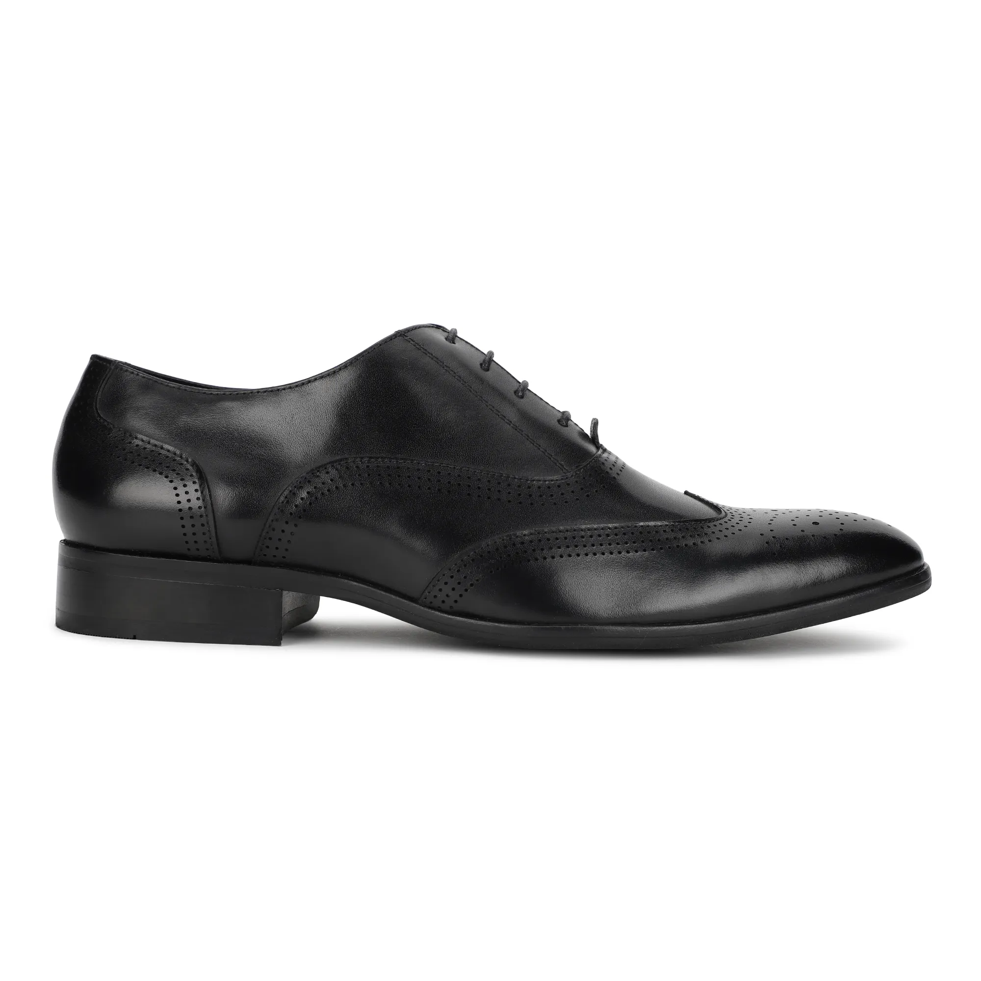 Black Wingtip Derby Shoes for Men - Thumbnail 1