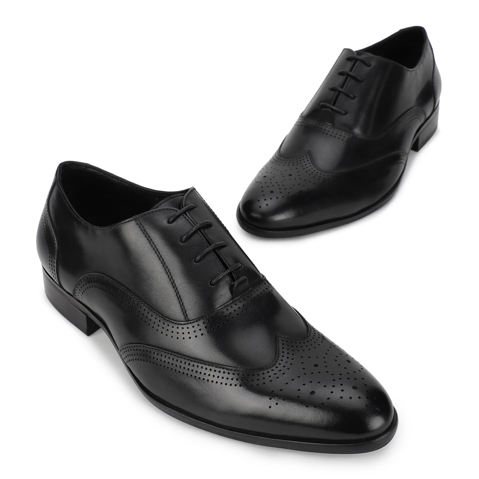 Black Wingtip Derby Shoes for Men - Thumbnail 2