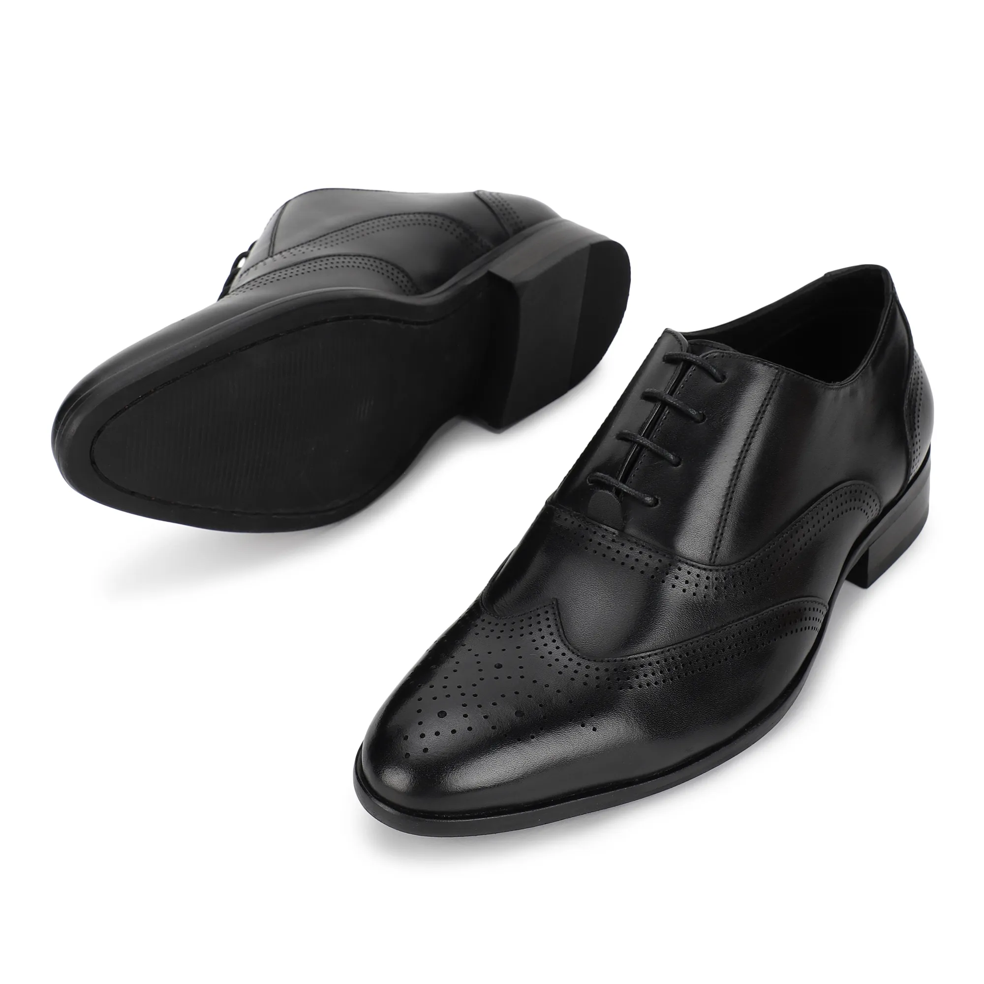 Black Wingtip Derby Shoes for Men - Thumbnail 4