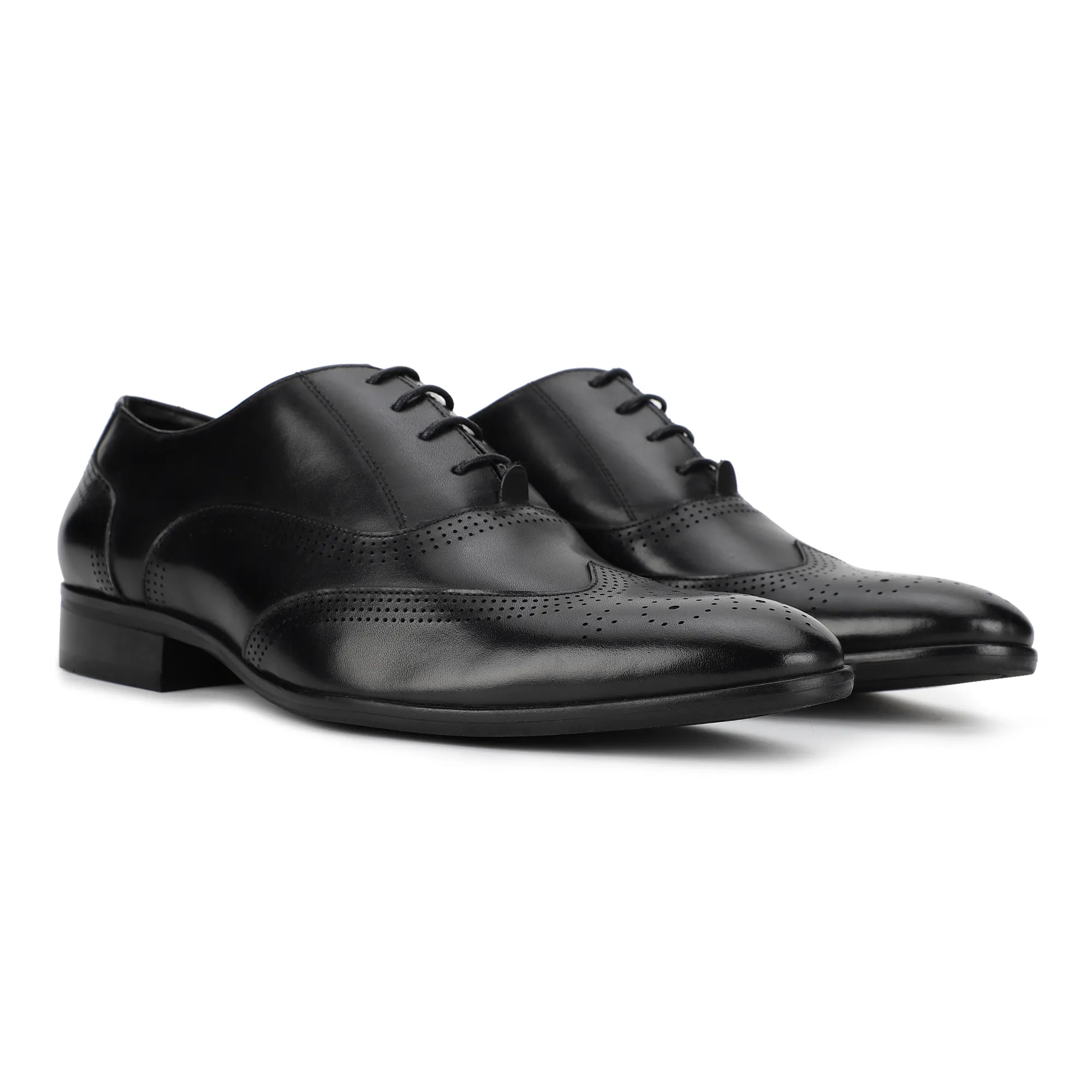 Black Wingtip Derby Shoes for Men - Thumbnail 6