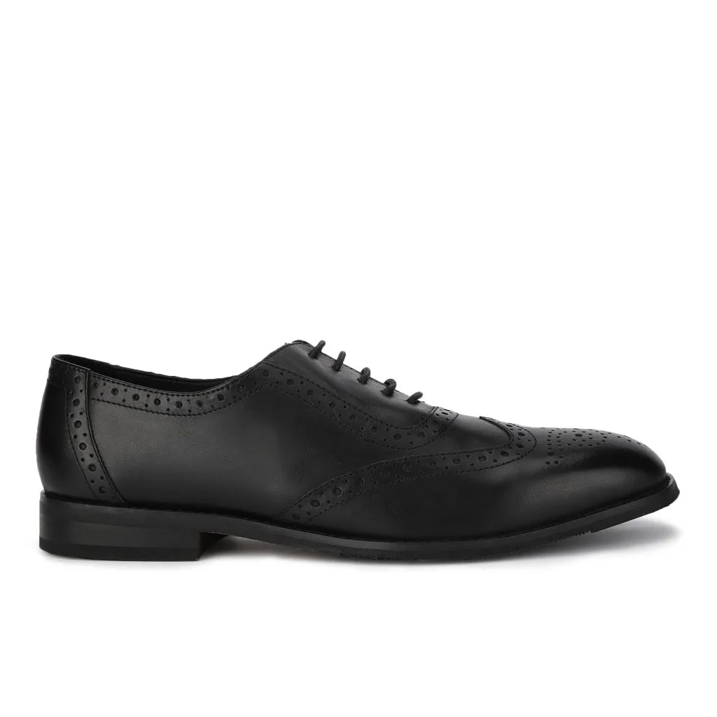 Men Black Leather Brogue Oxford Shoes - Image 1