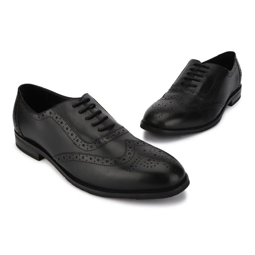 Men Black Leather Brogue Oxford Shoes - Thumbnail 2
