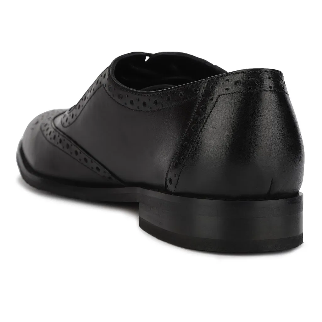 Men Black Leather Brogue Oxford Shoes - Thumbnail 3