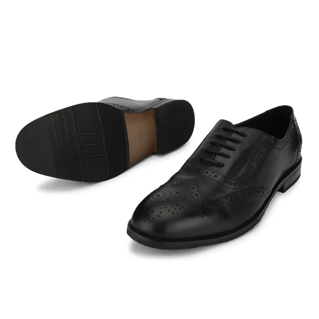Men Black Leather Brogue Oxford Shoes - Thumbnail 5