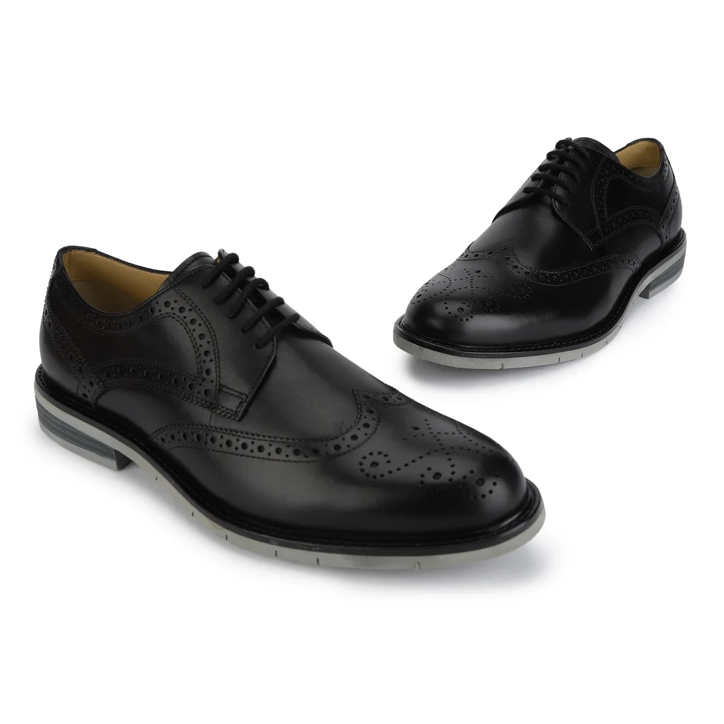 Men Formal Black Leather Oxford Brogue - Thumbnail 2
