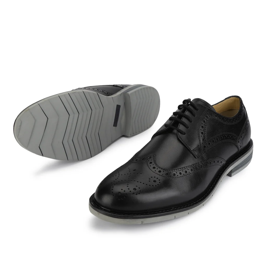 Men Formal Black Leather Oxford Brogue - Thumbnail 3