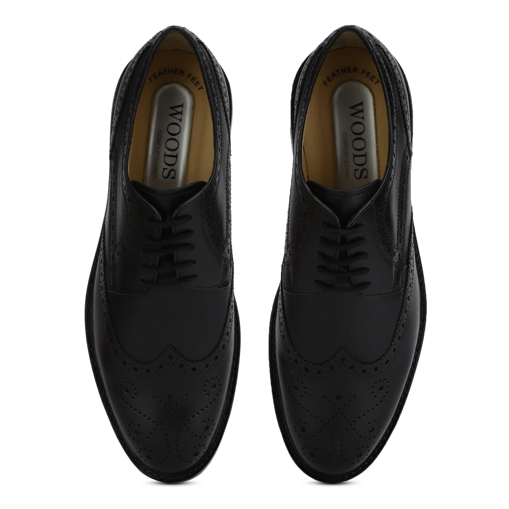 Men Formal Black Leather Oxford Brogue - Thumbnail 4