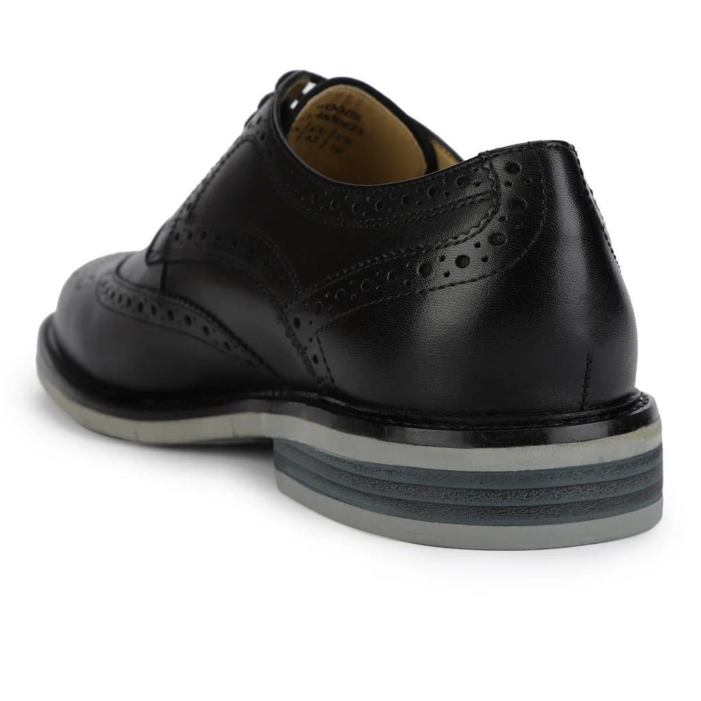 Men Formal Black Leather Oxford Brogue - Thumbnail 5