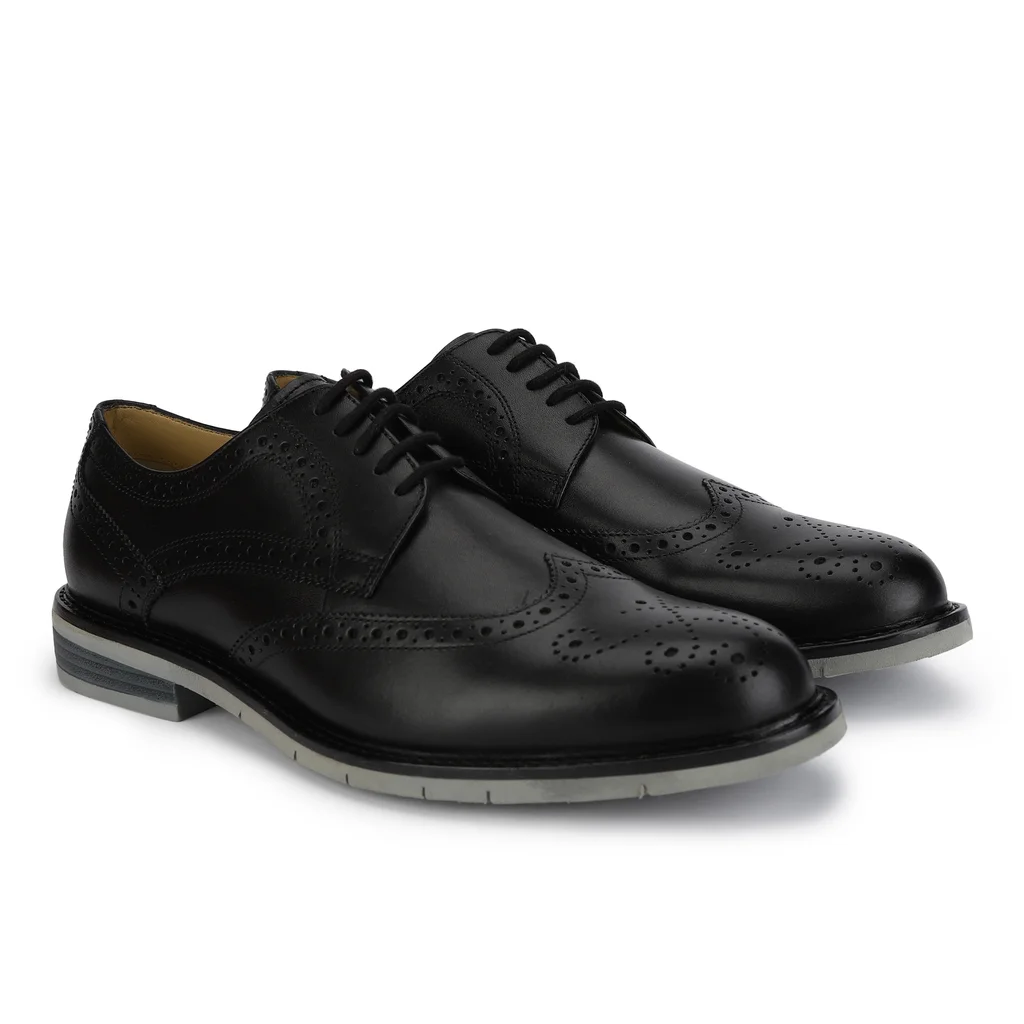 Men Formal Black Leather Oxford Brogue - Thumbnail 6