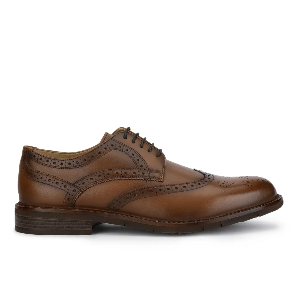 Men Formal Tan Leather Oxford Brogue - Image 1