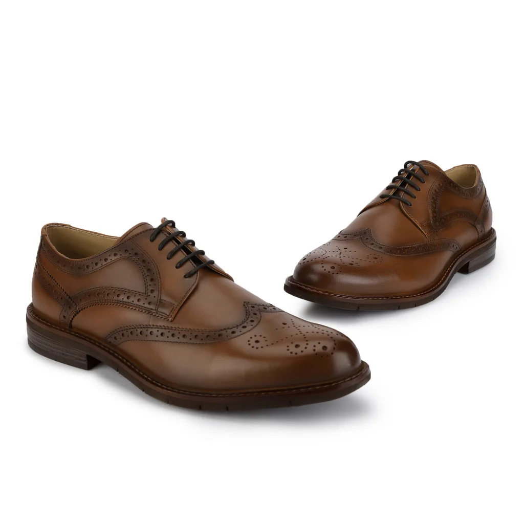Men Formal Tan Leather Oxford Brogue - Thumbnail 2