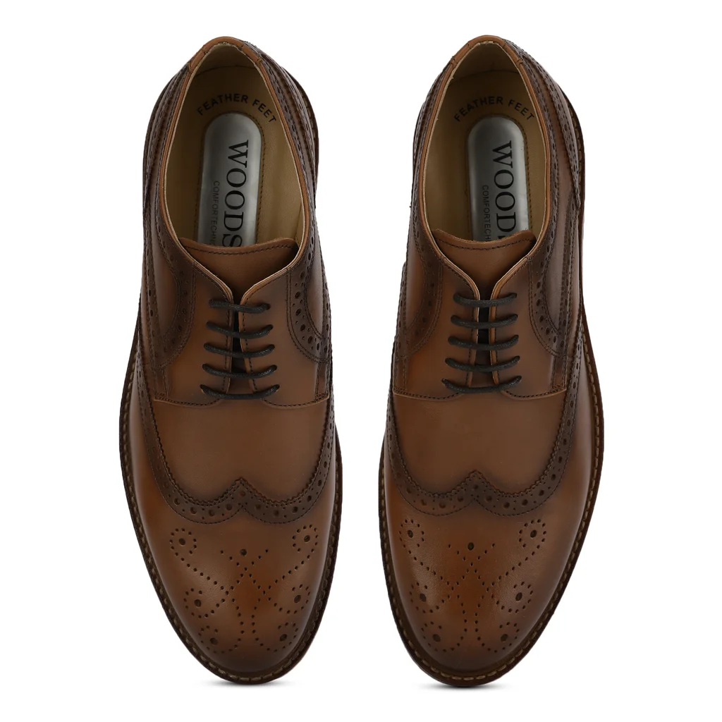 Men Formal Tan Leather Oxford Brogue - Thumbnail 4