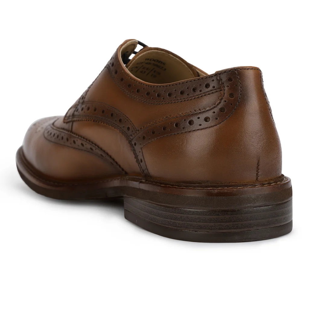 Men Formal Tan Leather Oxford Brogue - Thumbnail 5