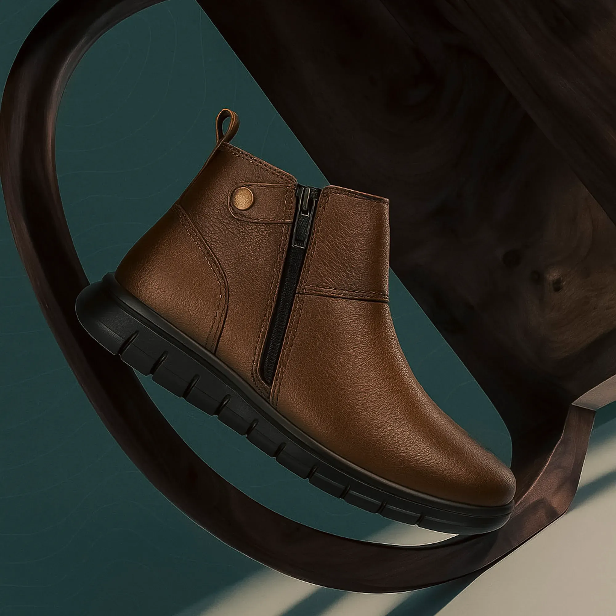 Men Brown Leather Ankle Boots with Side Zipper - Image 1