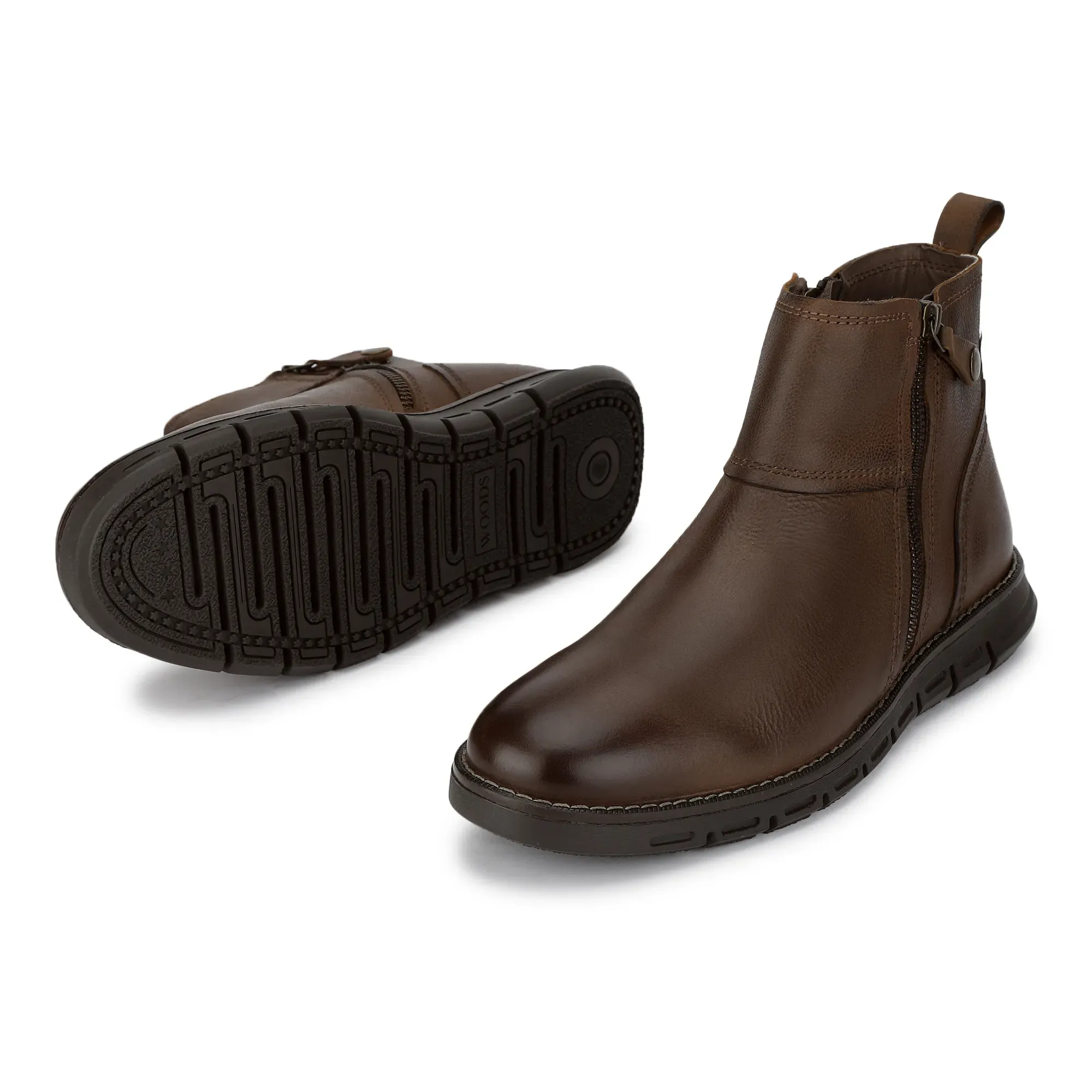 Men Brown Leather Ankle Boots with Side Zipper  - Thumbnail 5