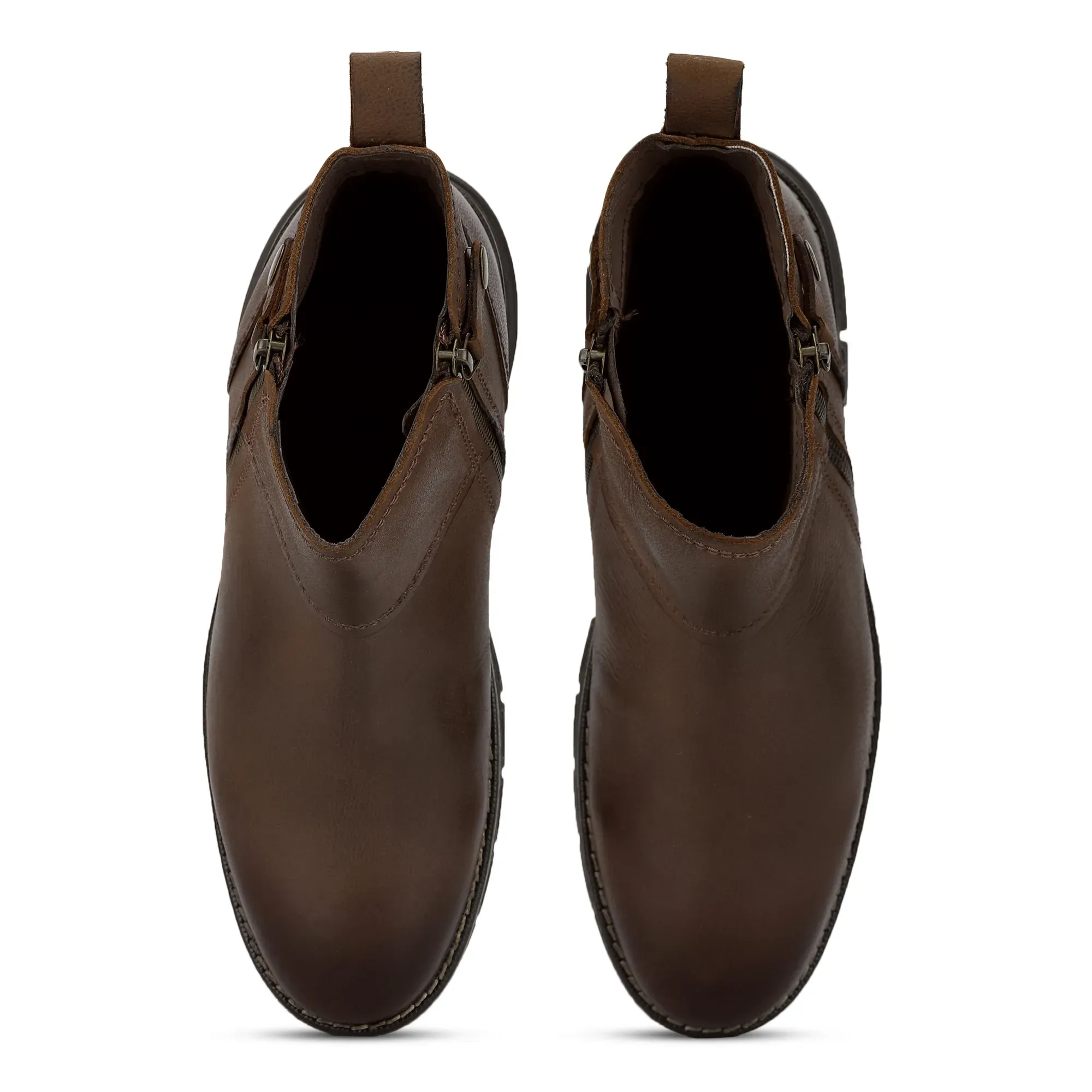 Men Brown Leather Ankle Boots with Side Zipper  - Thumbnail 6