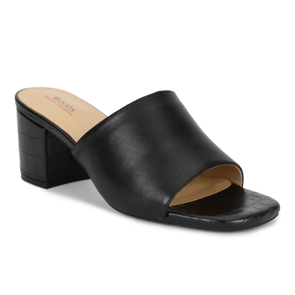 Black Block Heel Mules for Women - Thumbnail 2