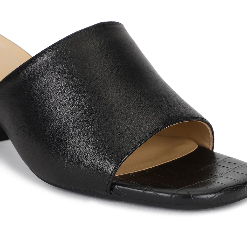 Black Block Heel Mules for Women - Thumbnail 3