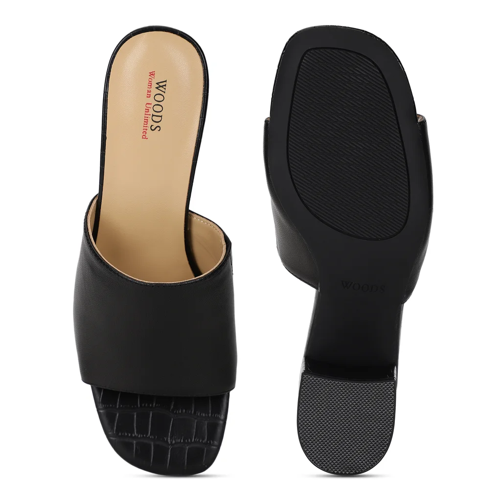 Black Block Heel Mules for Women - Thumbnail 4