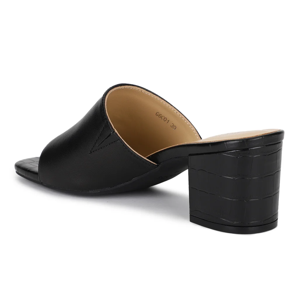 Black Block Heel Mules for Women - Thumbnail 5