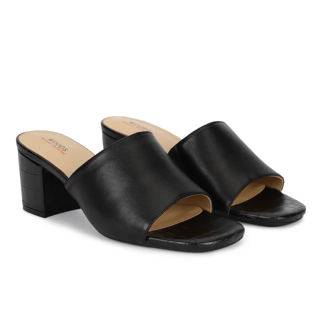 Black Block Heel Mules for Women - Thumbnail 6