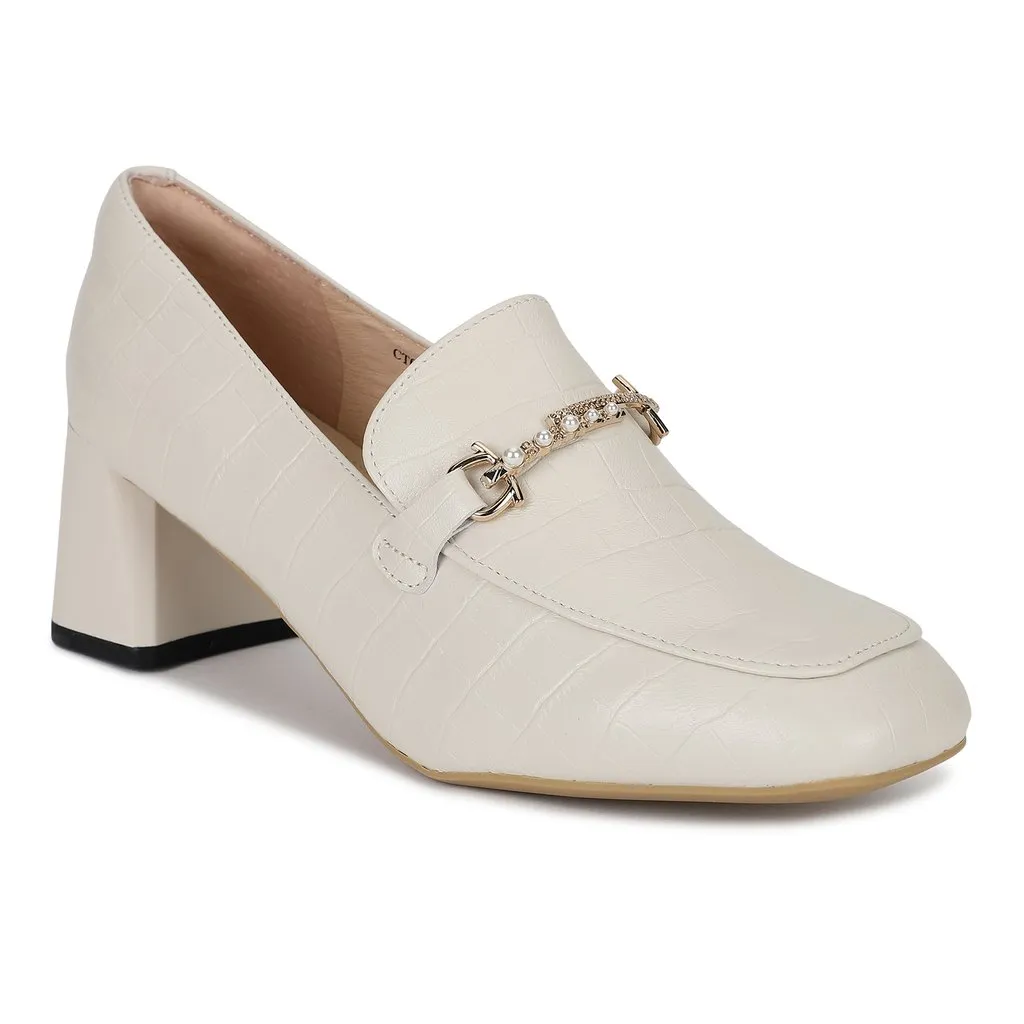 Beige Block Heel Shoes for Women - Thumbnail 1