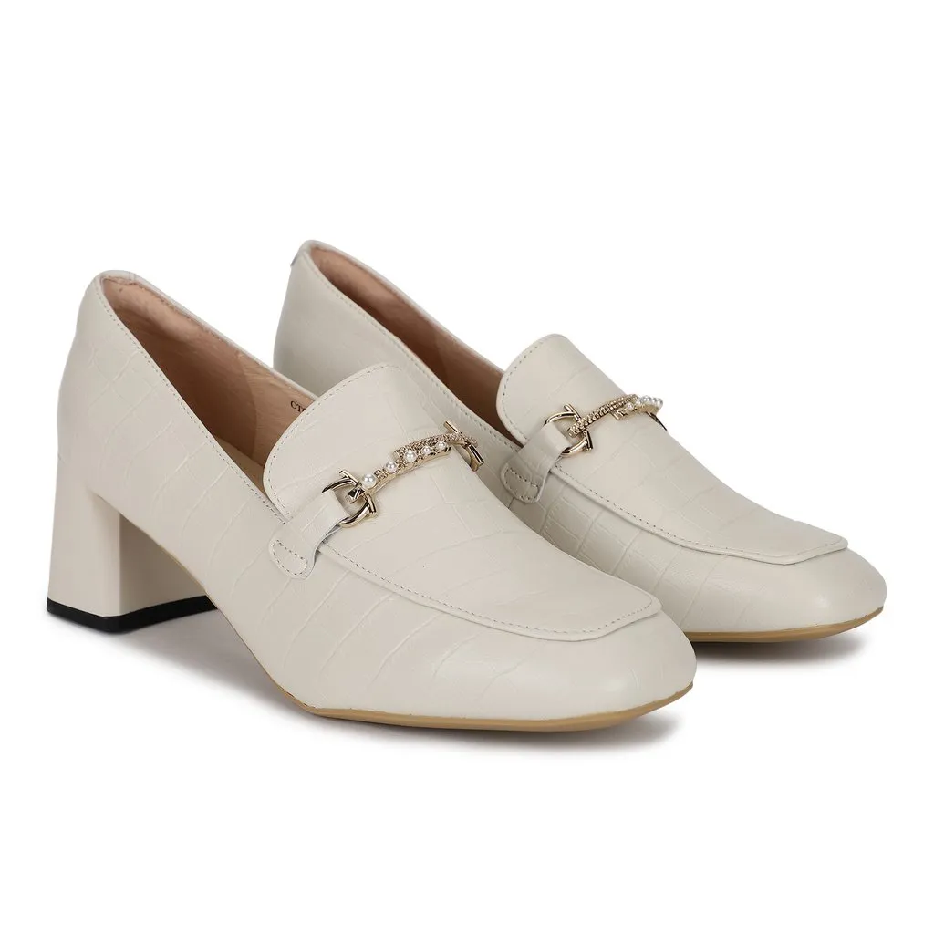 Beige Block Heel Shoes for Women - Thumbnail 2