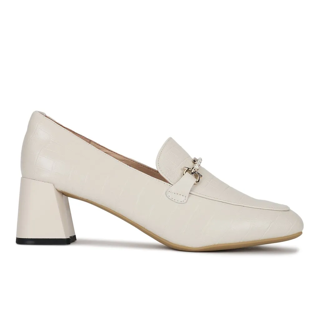 Beige Block Heel Shoes for Women - Thumbnail 4