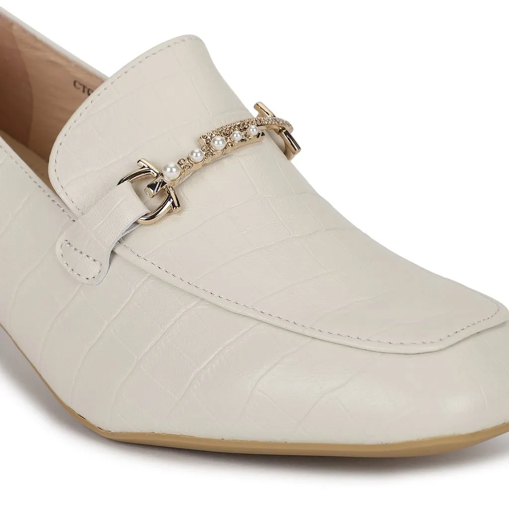 Beige Block Heel Shoes for Women - Thumbnail 6