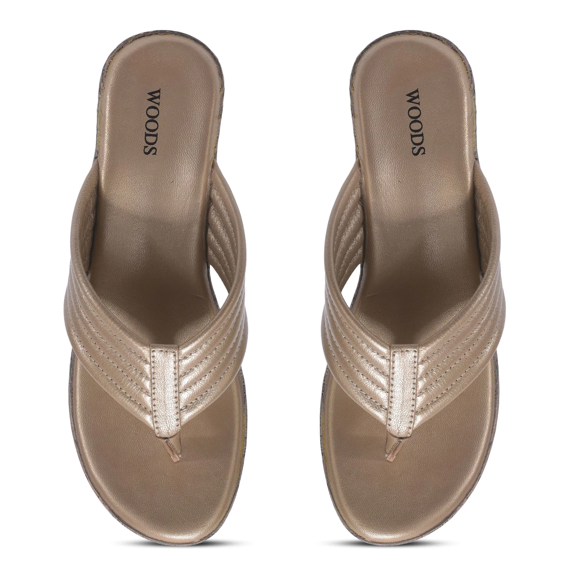 GOLD wedge slippers for women - Thumbnail 3