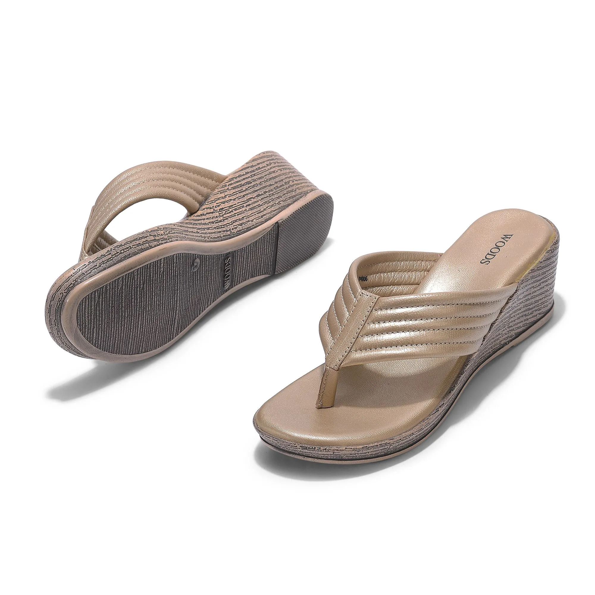 GOLD wedge slippers for women - Thumbnail 4