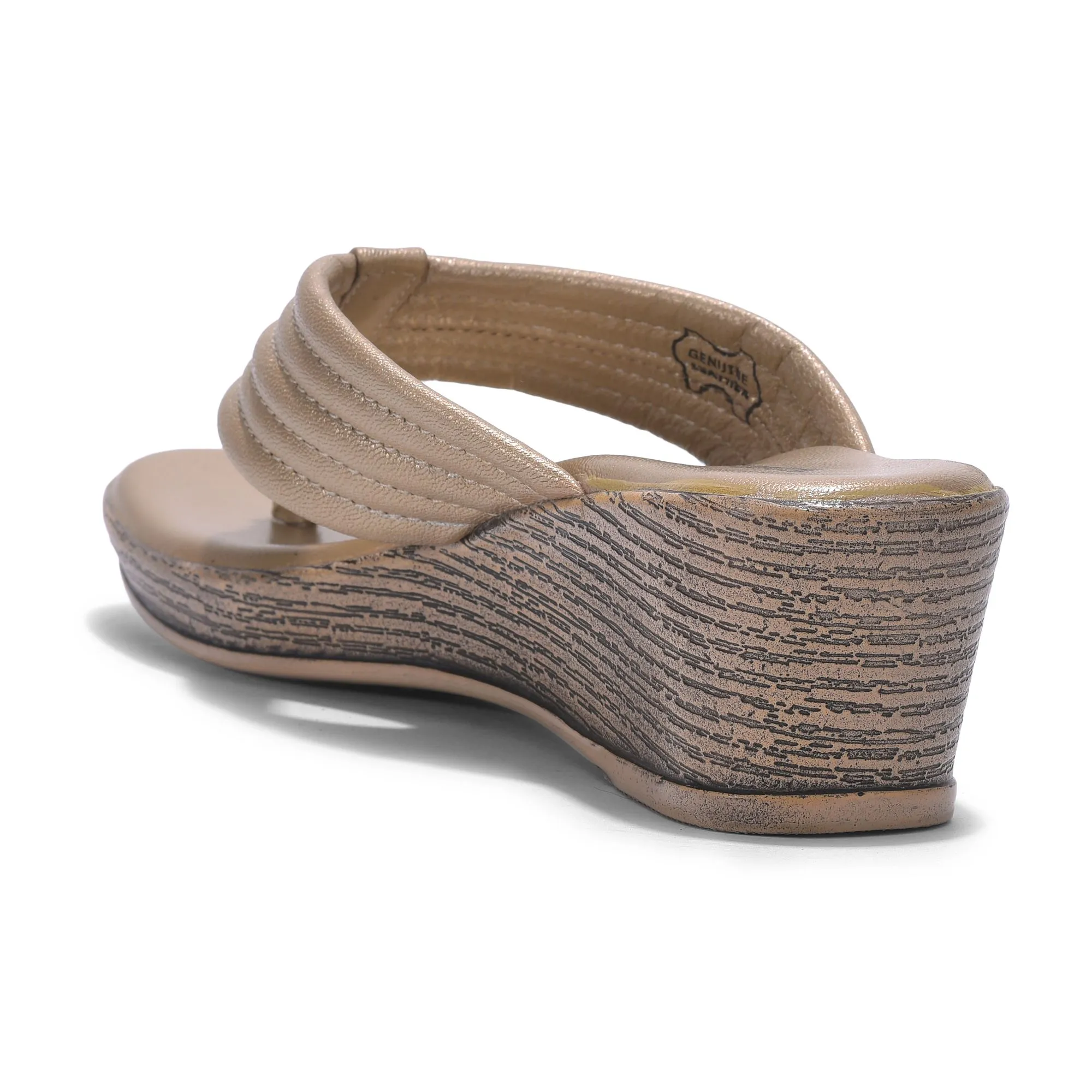 GOLD wedge slippers for women - Thumbnail 5
