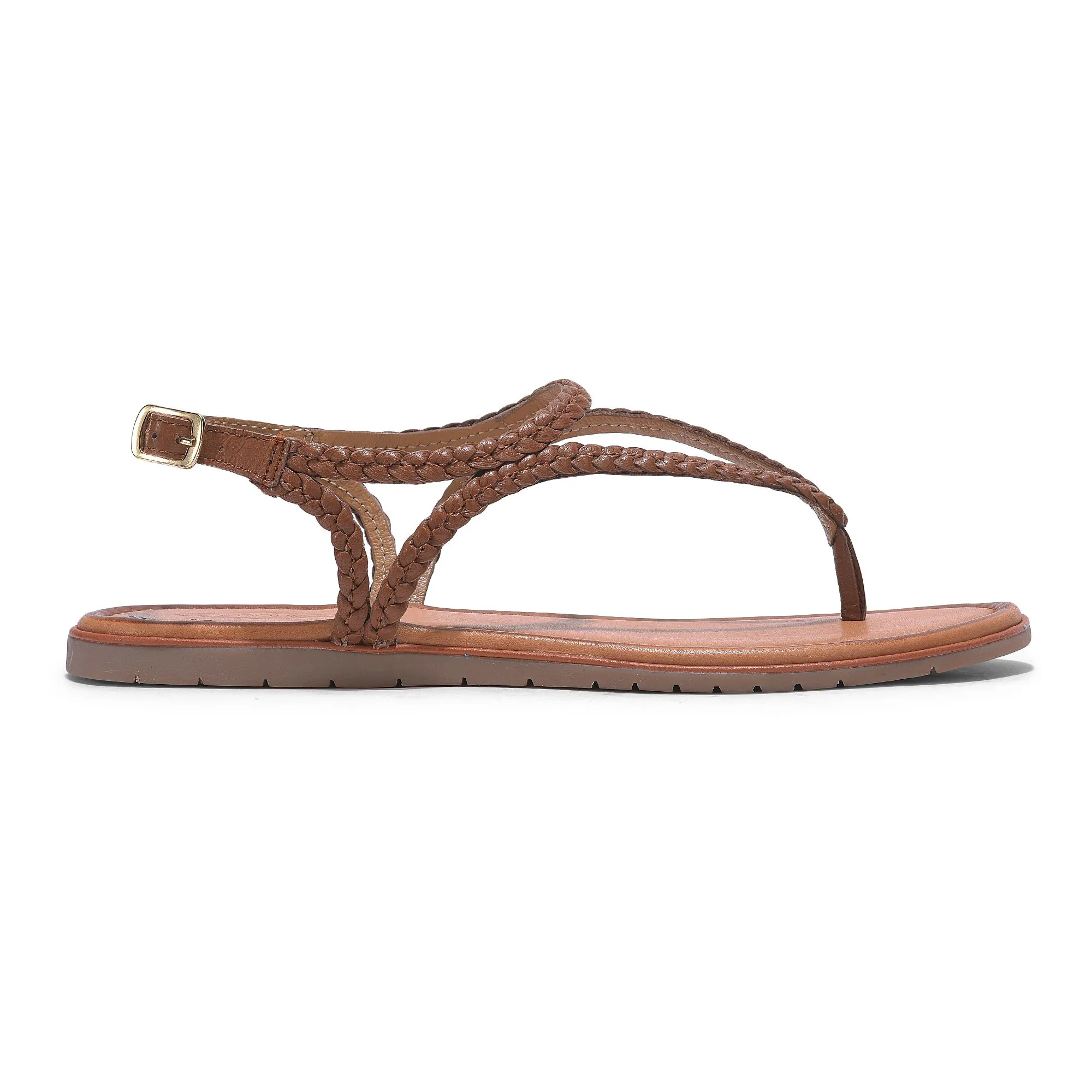 Tan t-strap sandal for women - Thumbnail 1