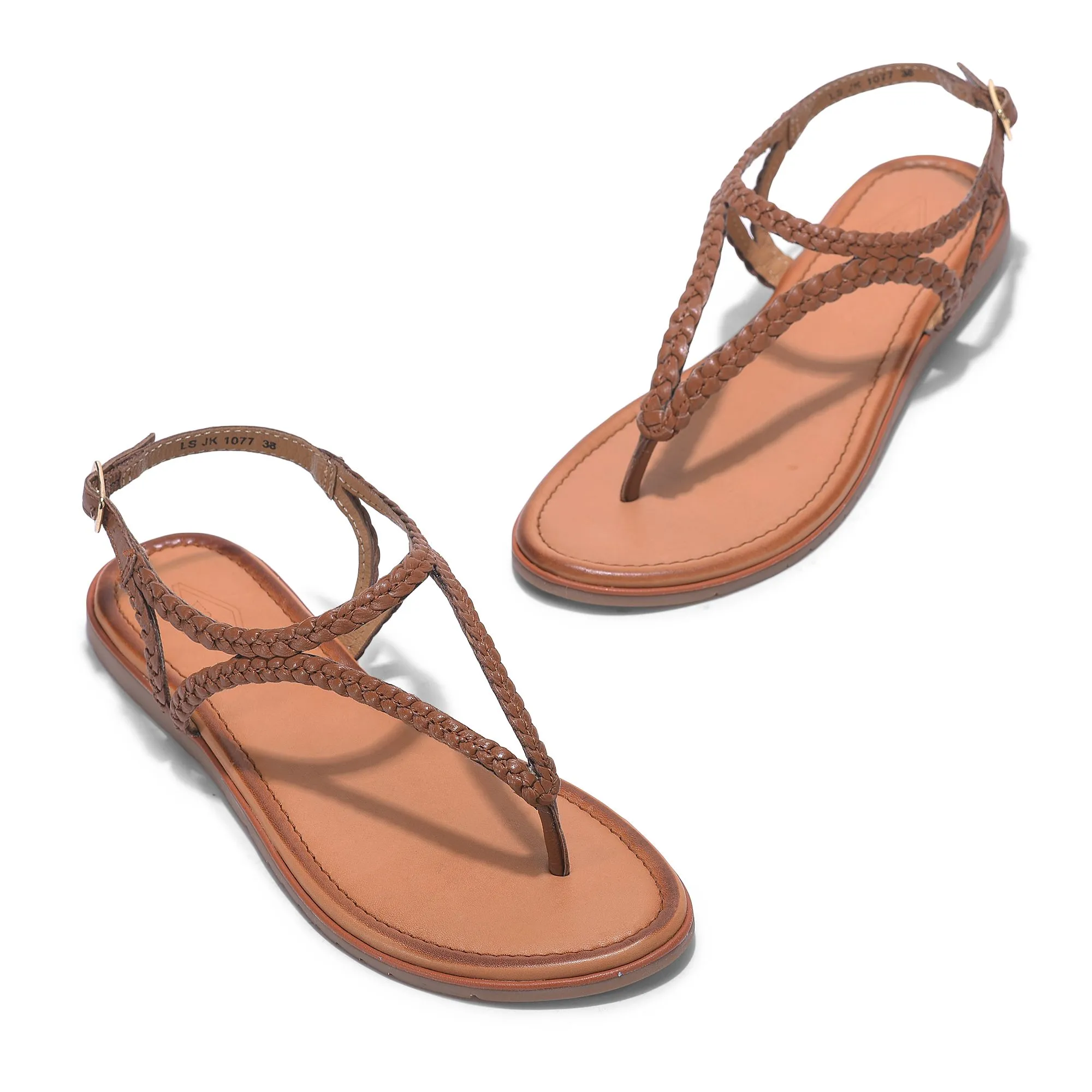 Tan t-strap sandal for women - Thumbnail 2