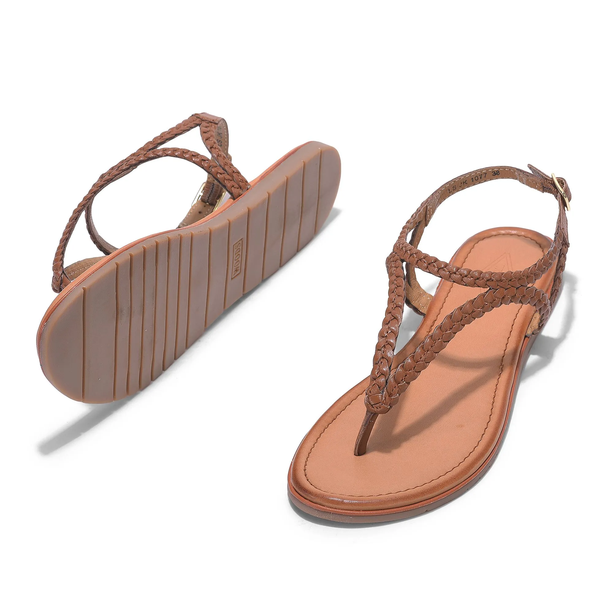 Tan t-strap sandal for women - Thumbnail 4