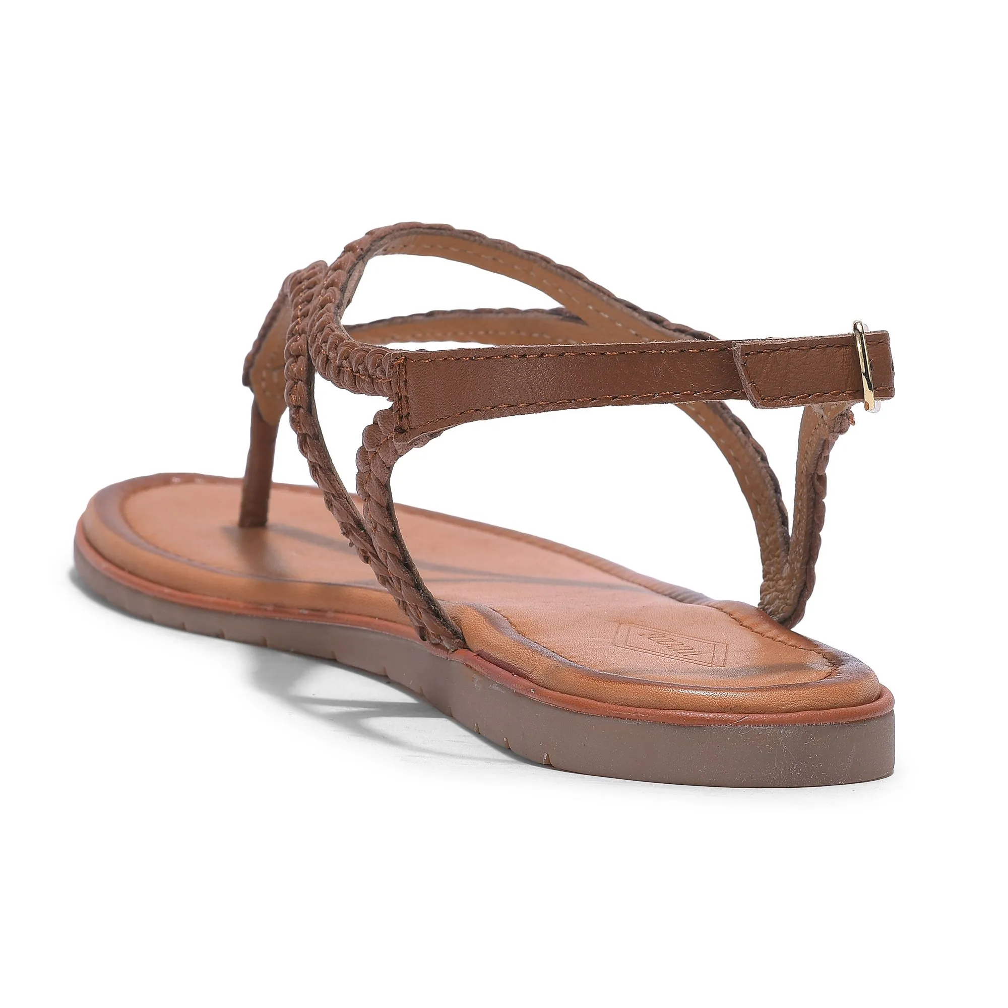 Tan t-strap sandal for women - Thumbnail 5