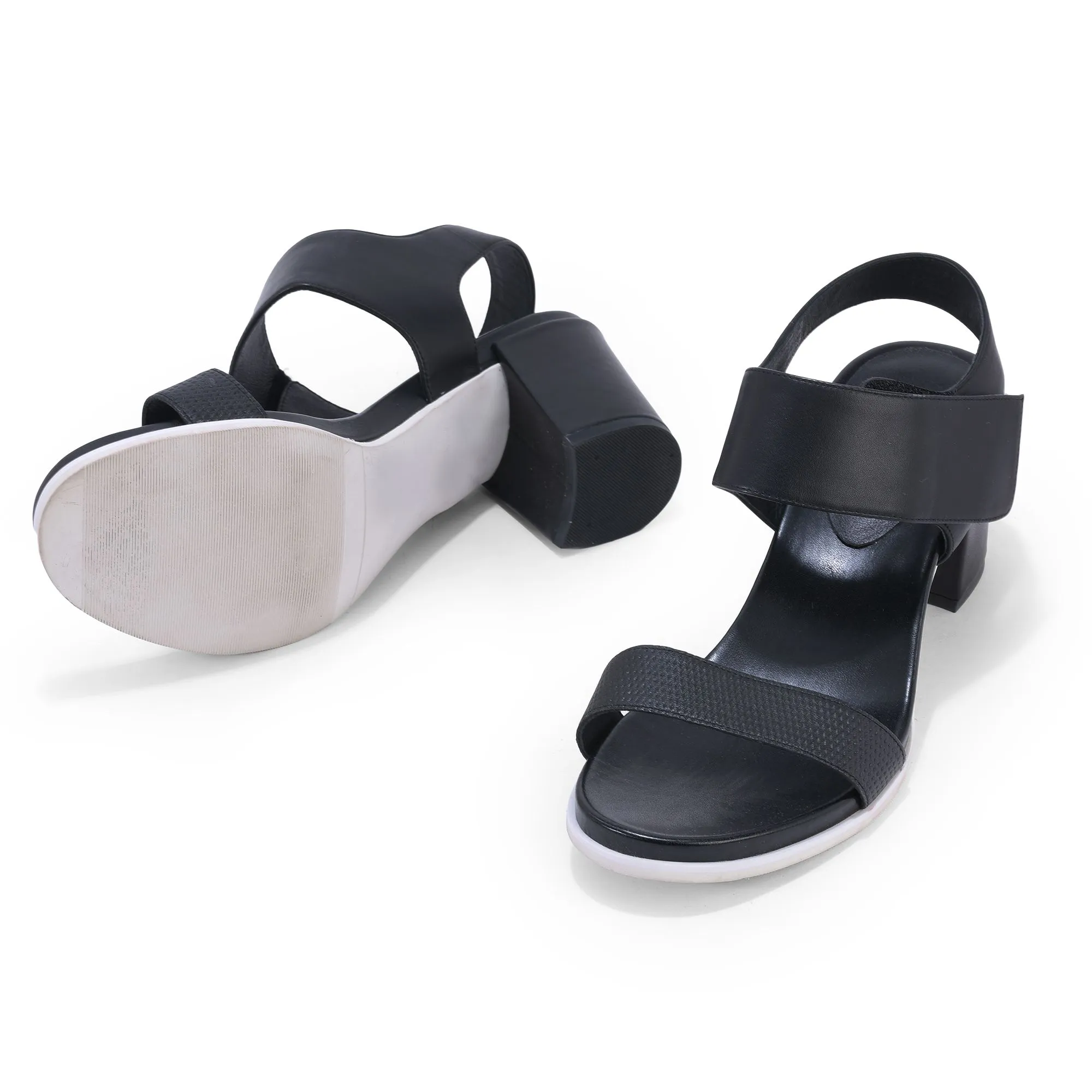 BLACK block heel sandals - Thumbnail 4