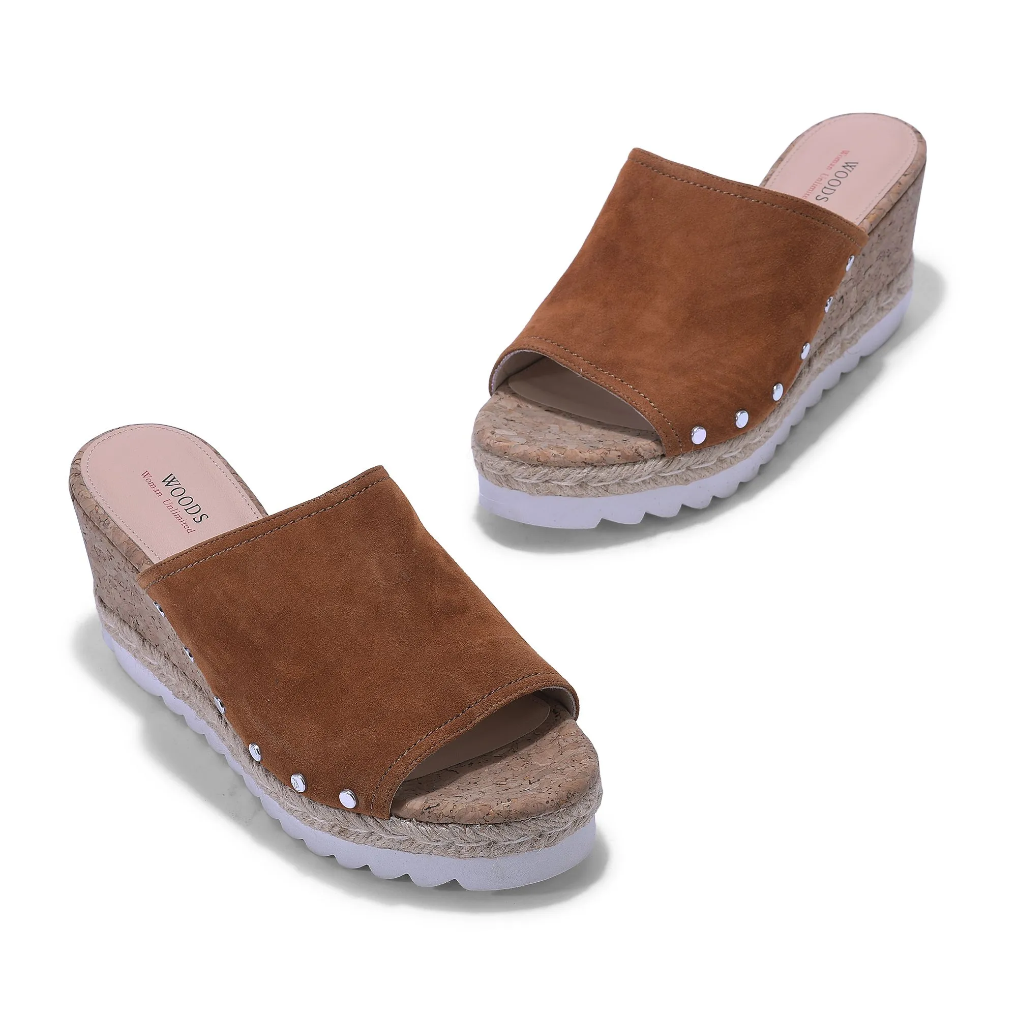 TAN wedge heel sandals for women - Thumbnail 2