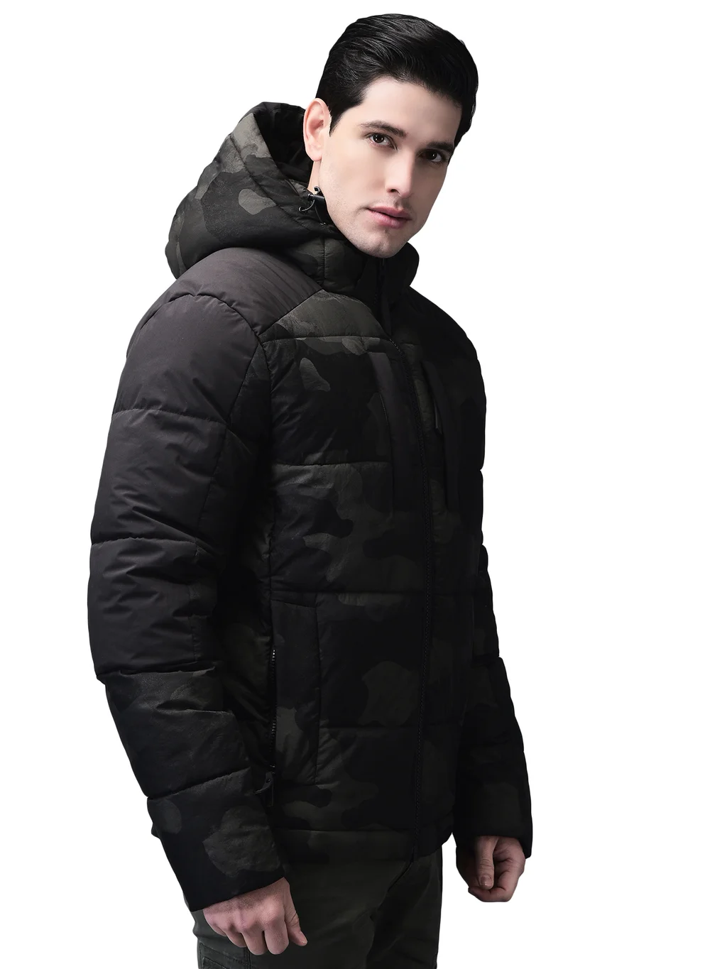 Camouflage green jacket for men with hood - Thumbnail 3