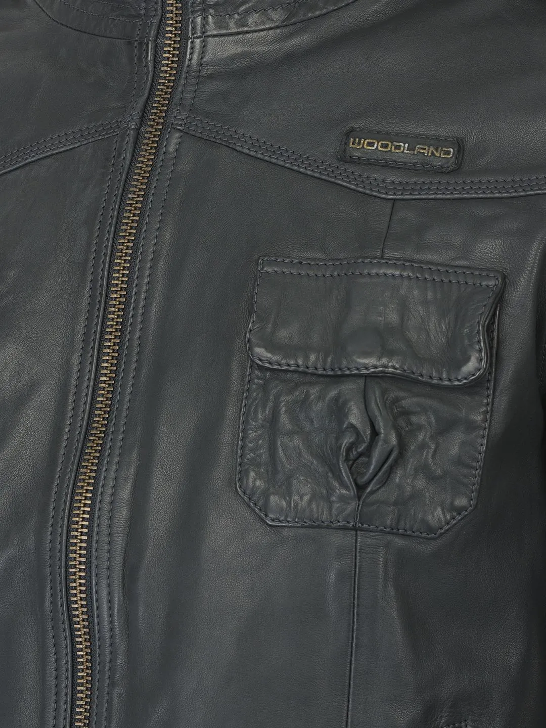 Blue leather jacket for men - Thumbnail 4