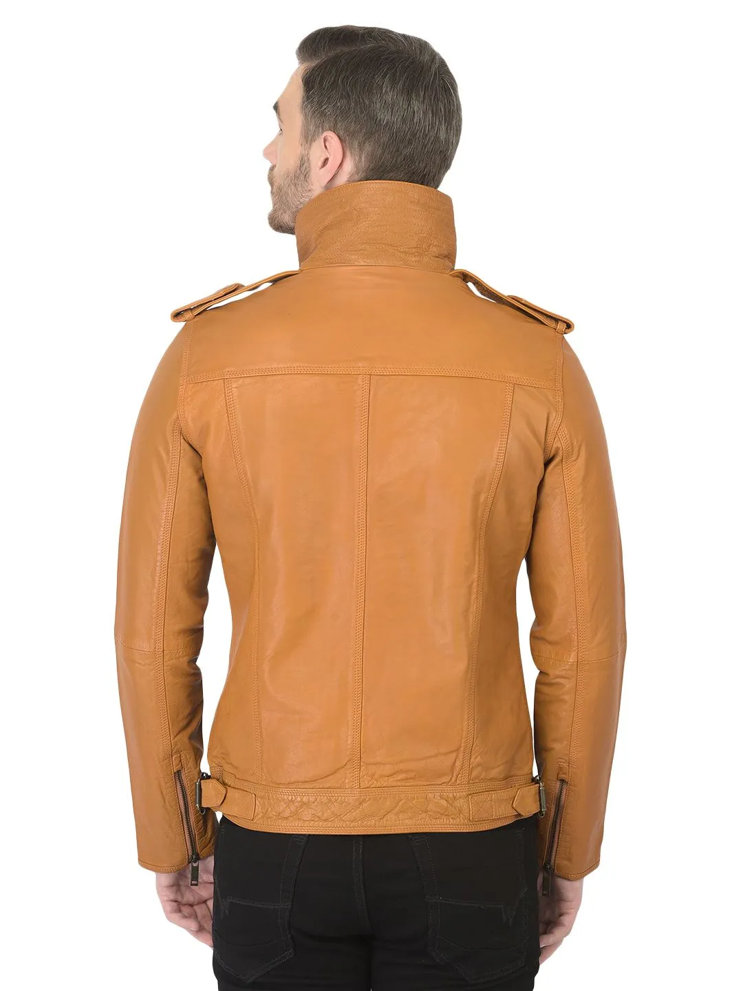 Camel leather jacket for men - Thumbnail 5