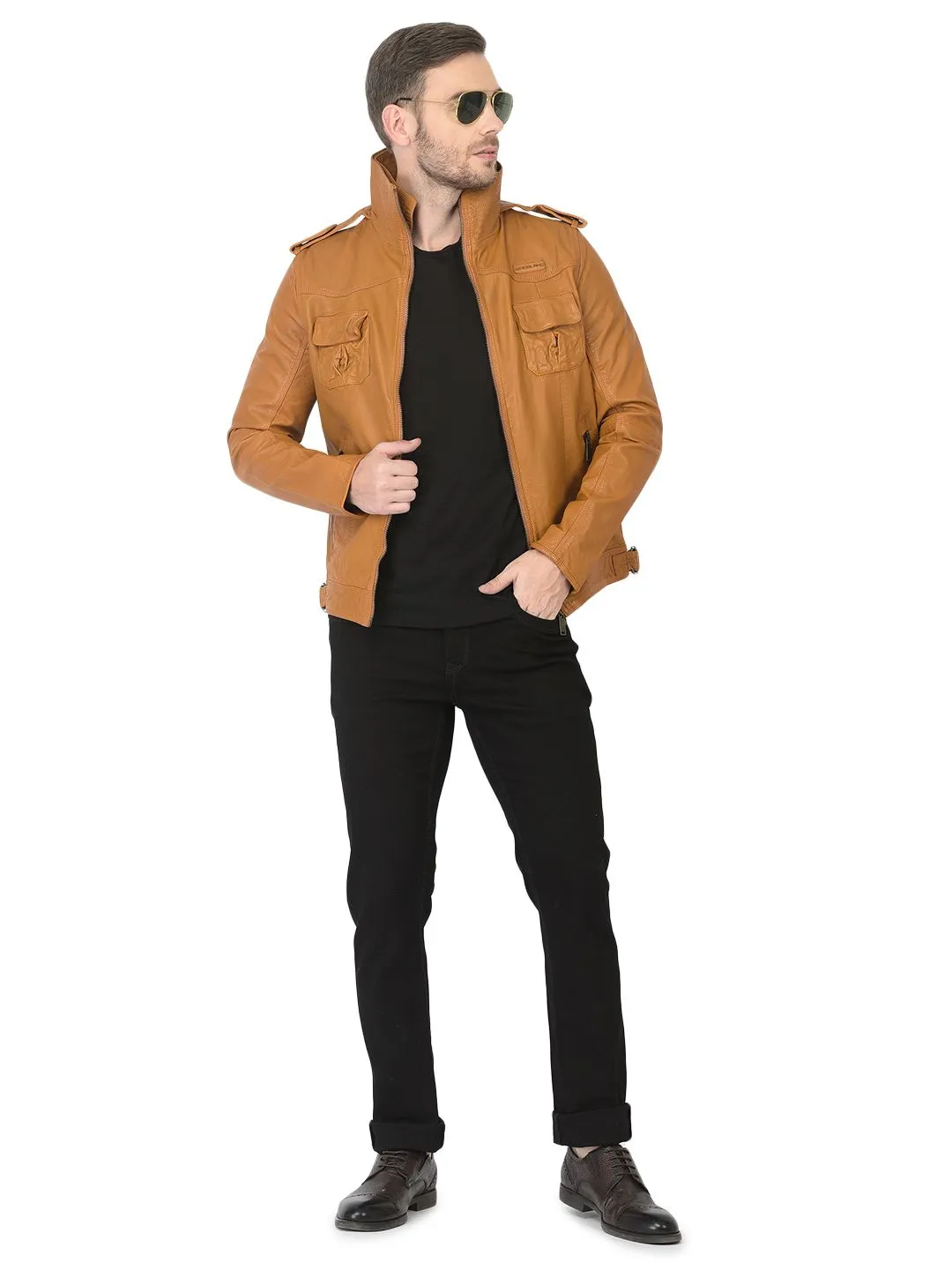 Camel leather jacket for men - Thumbnail 6