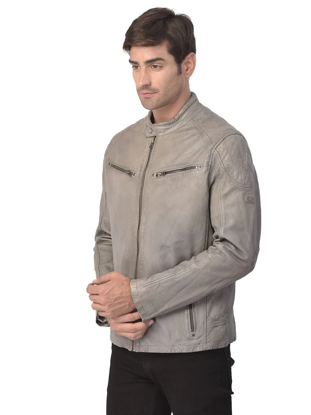 Light grey Leather jacket - Thumbnail 4