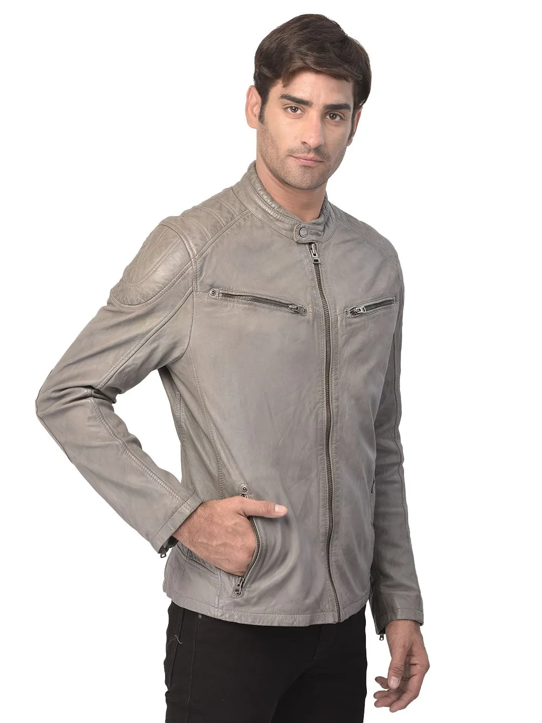 Light grey Leather jacket - Thumbnail 5