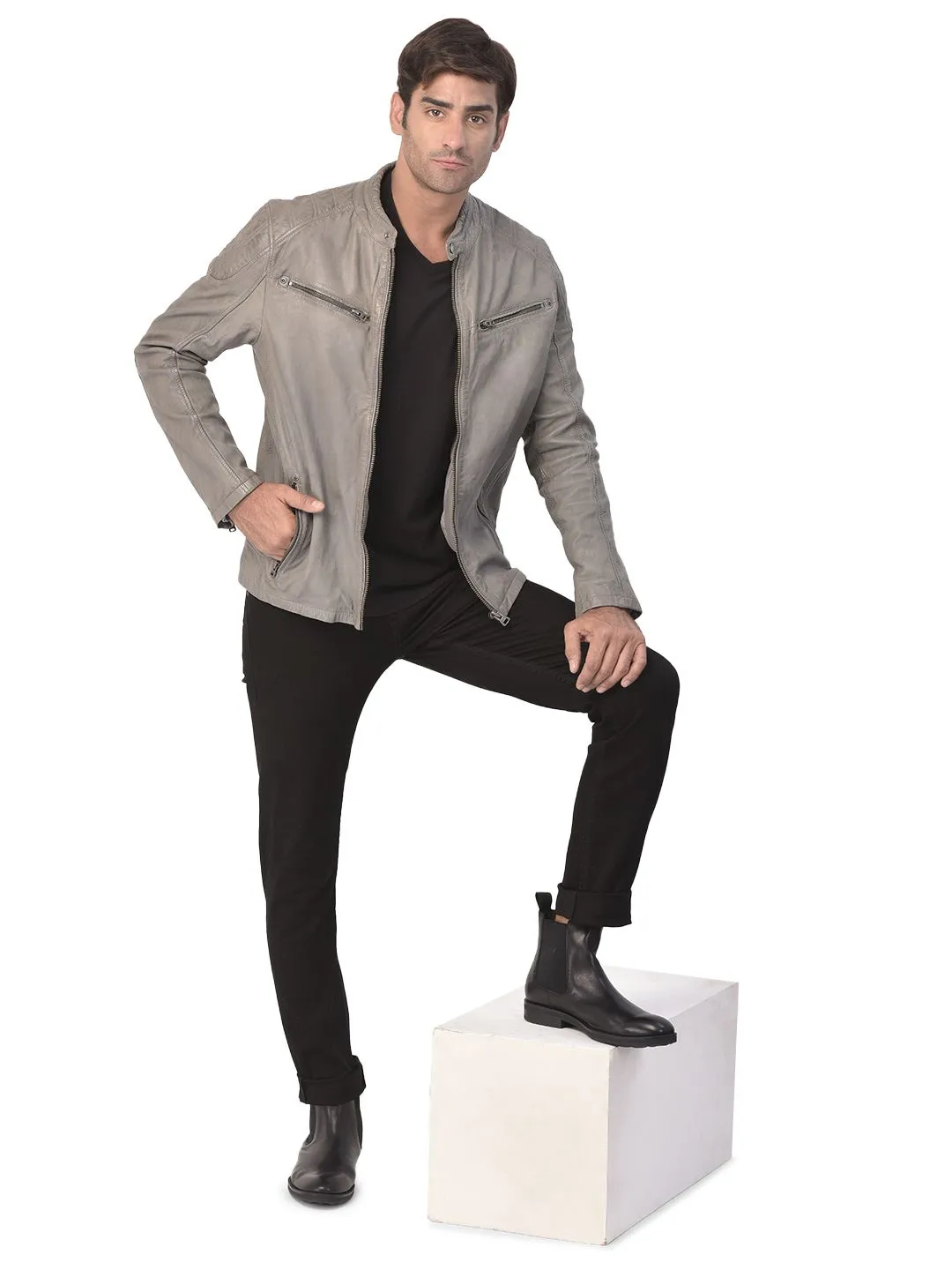 Light grey Leather jacket - Thumbnail 6