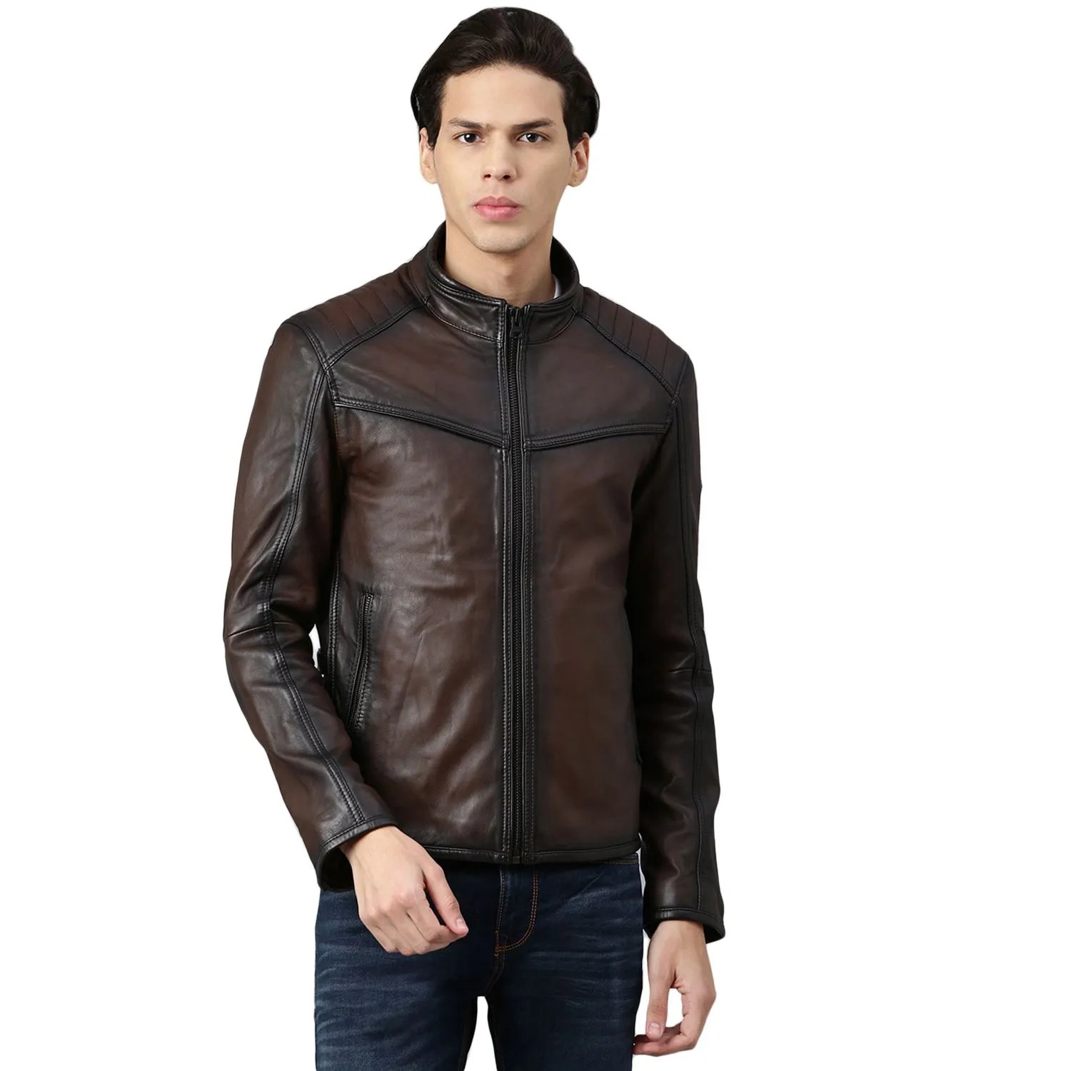 Brown Leather Jacket for men - Thumbnail 1