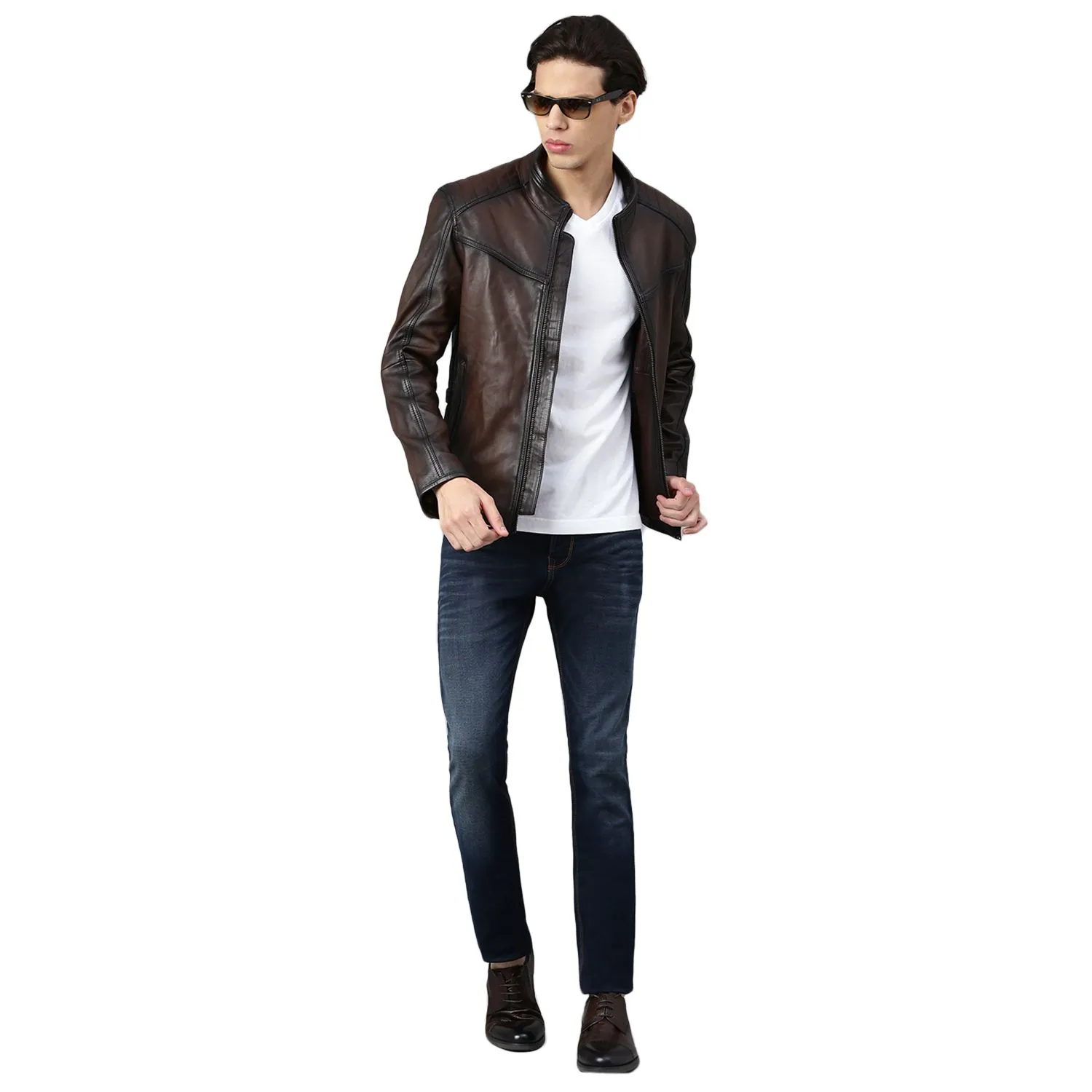 Brown Leather Jacket for men - Thumbnail 8