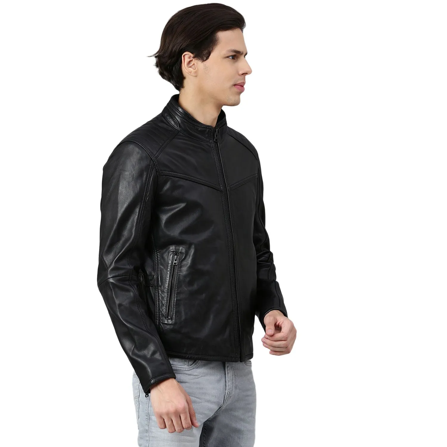 Black Leather Jacket for men - Thumbnail 3
