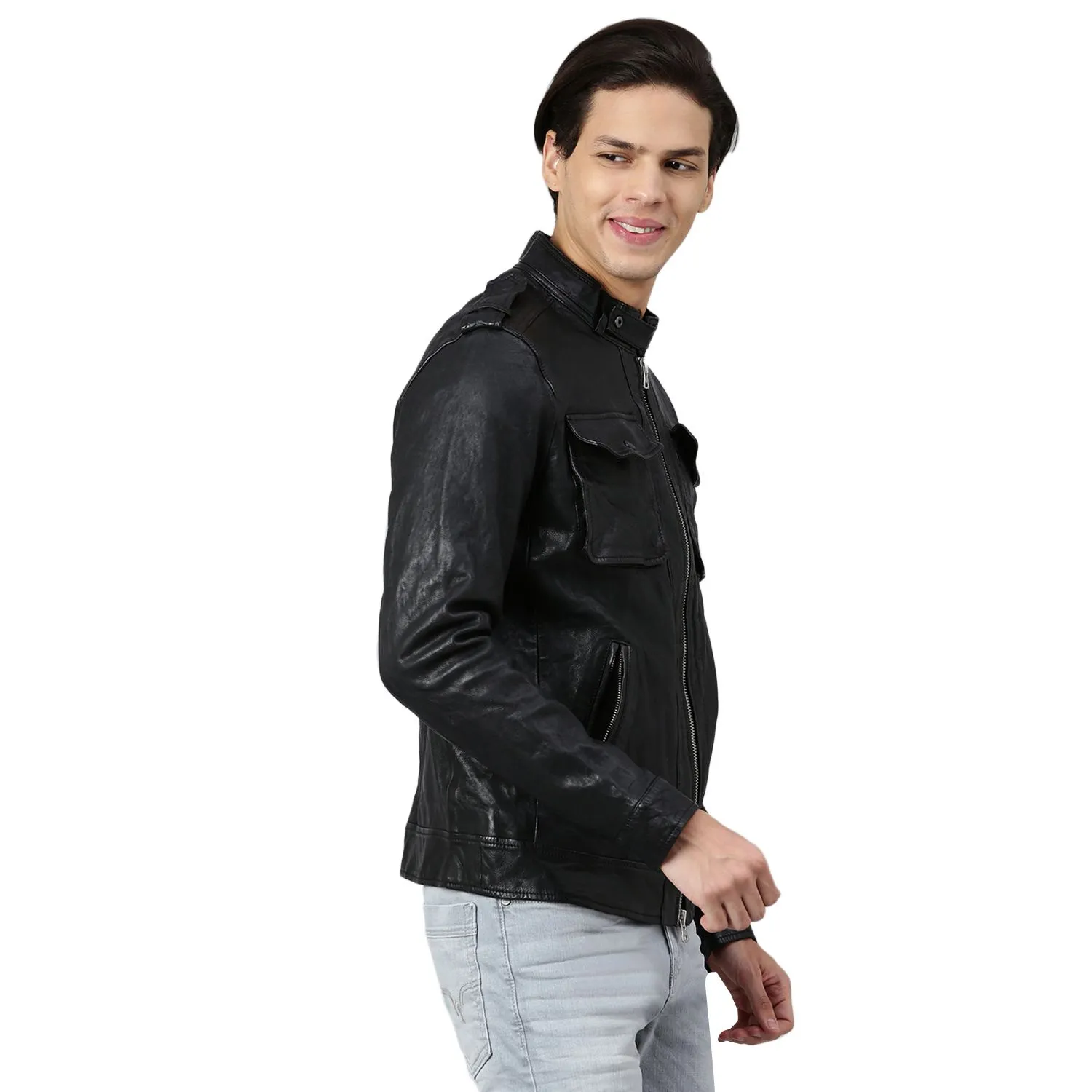 Black Leather Jacket for men - Thumbnail 3