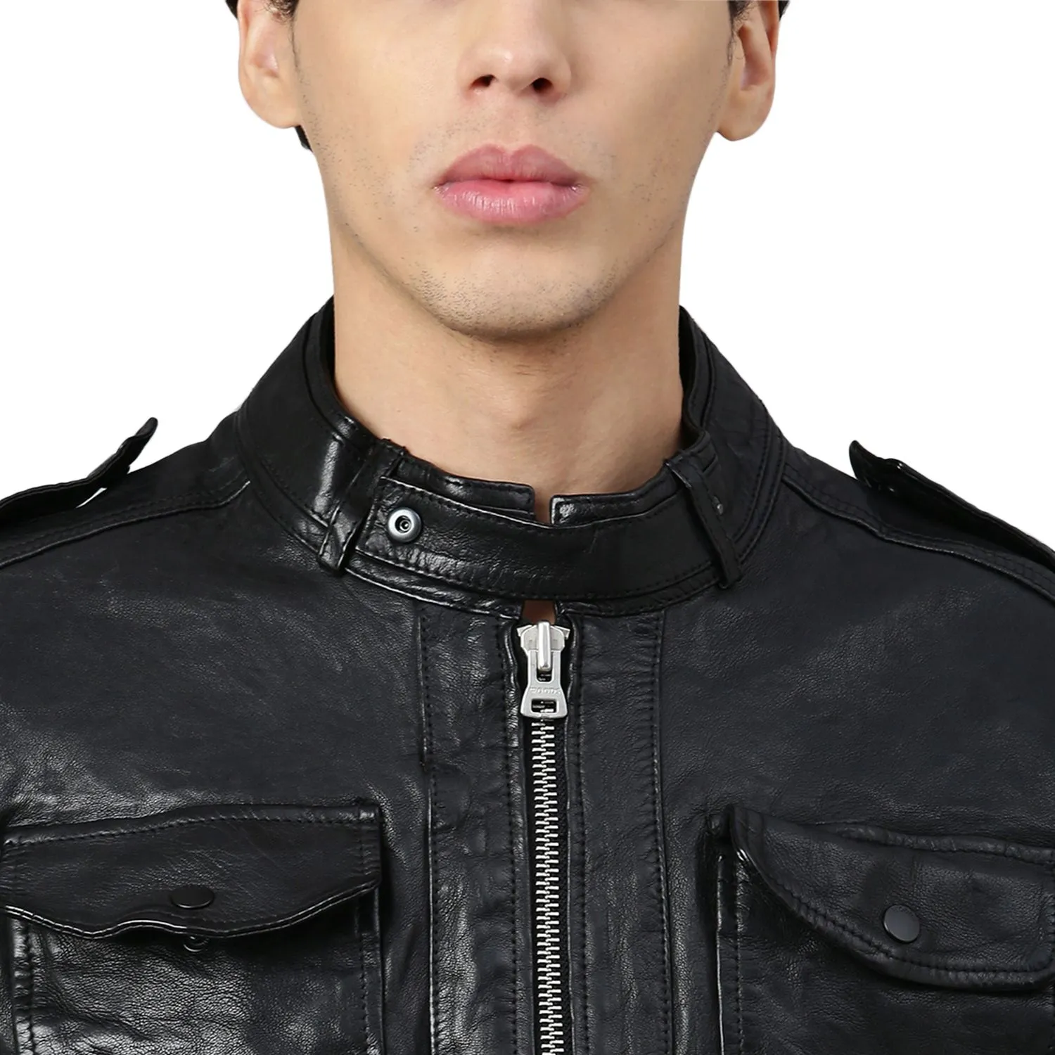 Black Leather Jacket for men - Thumbnail 6